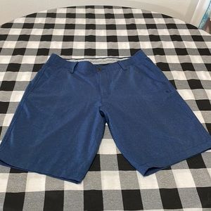 UNDER ARMOUR Size 34 Men Blue Chambray Long Match Play Golf Shorts Stretch